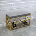 2 Tier Upholstered Organizer Shelf with Gray Padded Cushion Seat