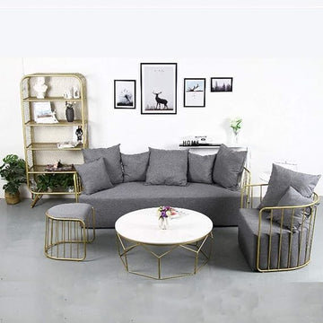 Round Marble Center Table with Geometric Gold Frame