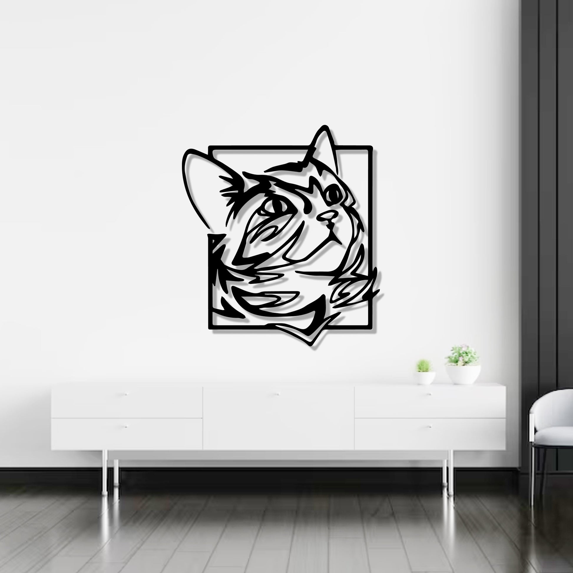 Abstract Design Cat Face Metal Art Animal Wall Decor