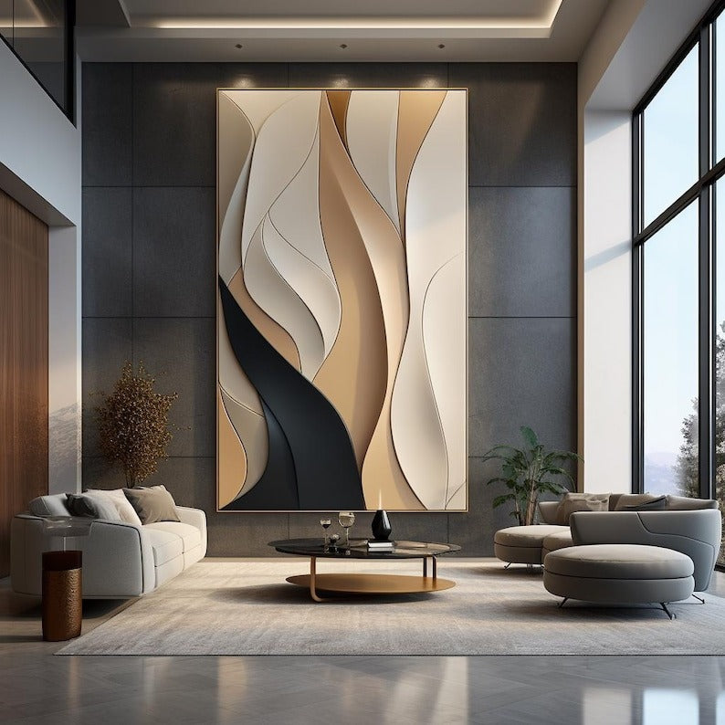 Abstract Layered 3D Wall Decor Art for High Ceiling Living Room