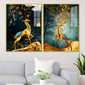 Abstract Luxury Golden Deer Acrylic Art Floating Wall Painting Set Of 2