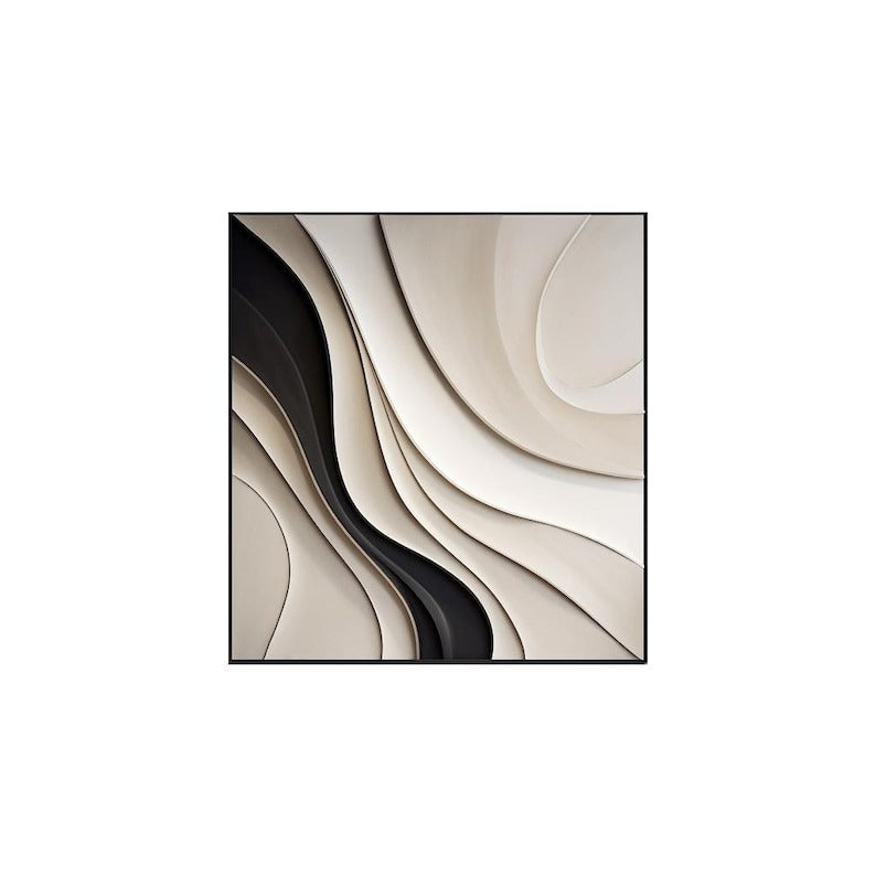 Artistic Wall Art in Black and Cream with Smooth Flowing Layers