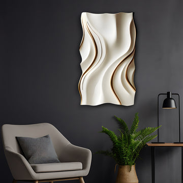 Calm White Waves with Gold Lines 3D Wall Art