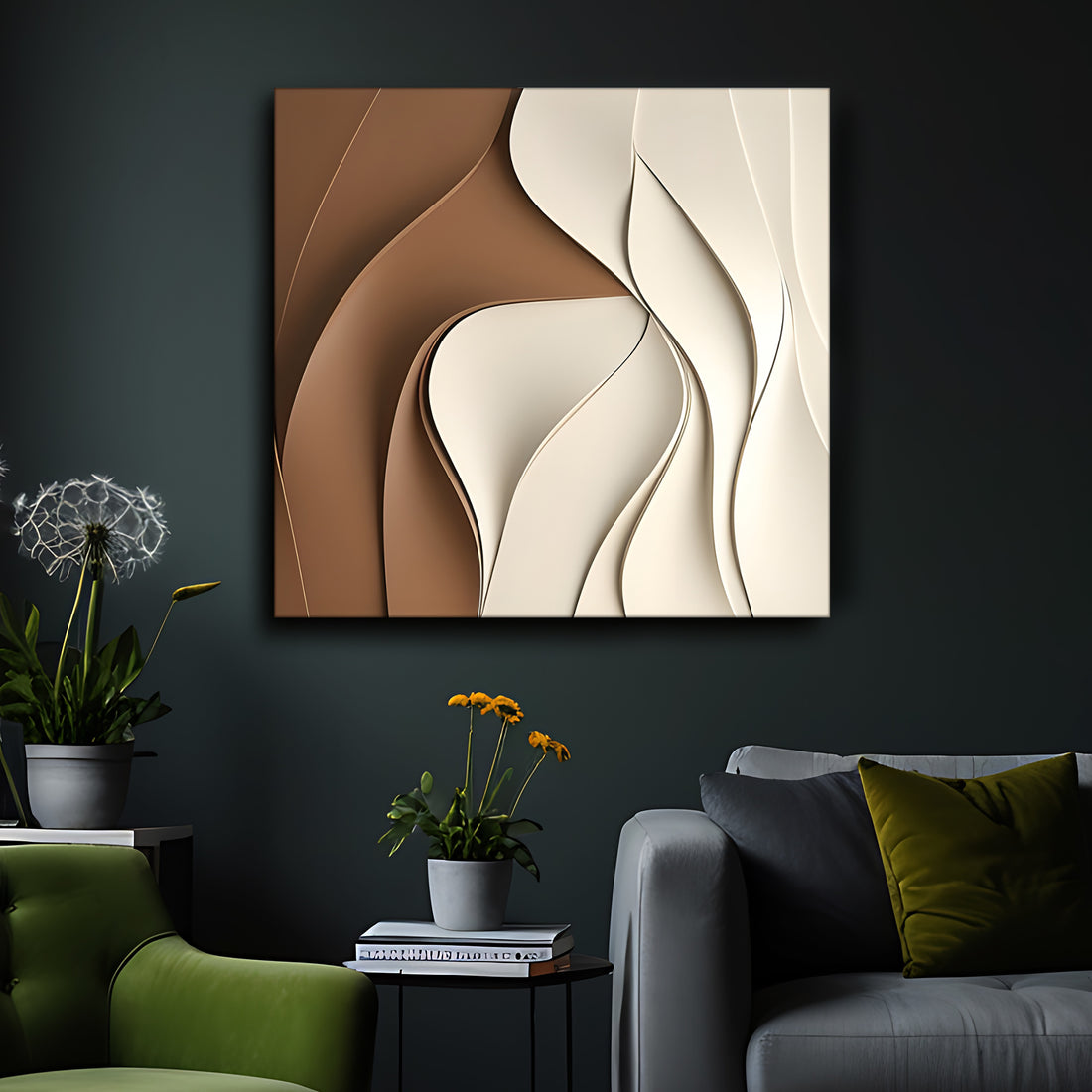 Contemporary 3D Wall Art Panel in Cream and Mocha Gradient
