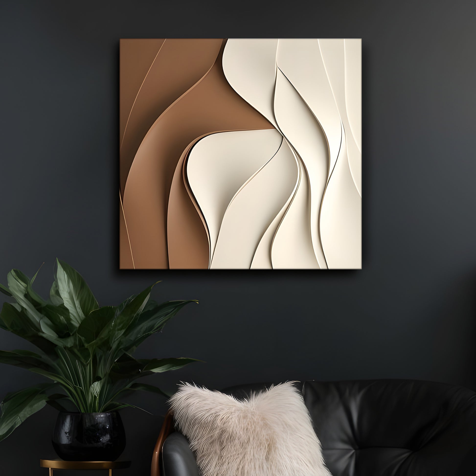 Contemporary 3D Wall Art Panel in Cream and Mocha Gradient