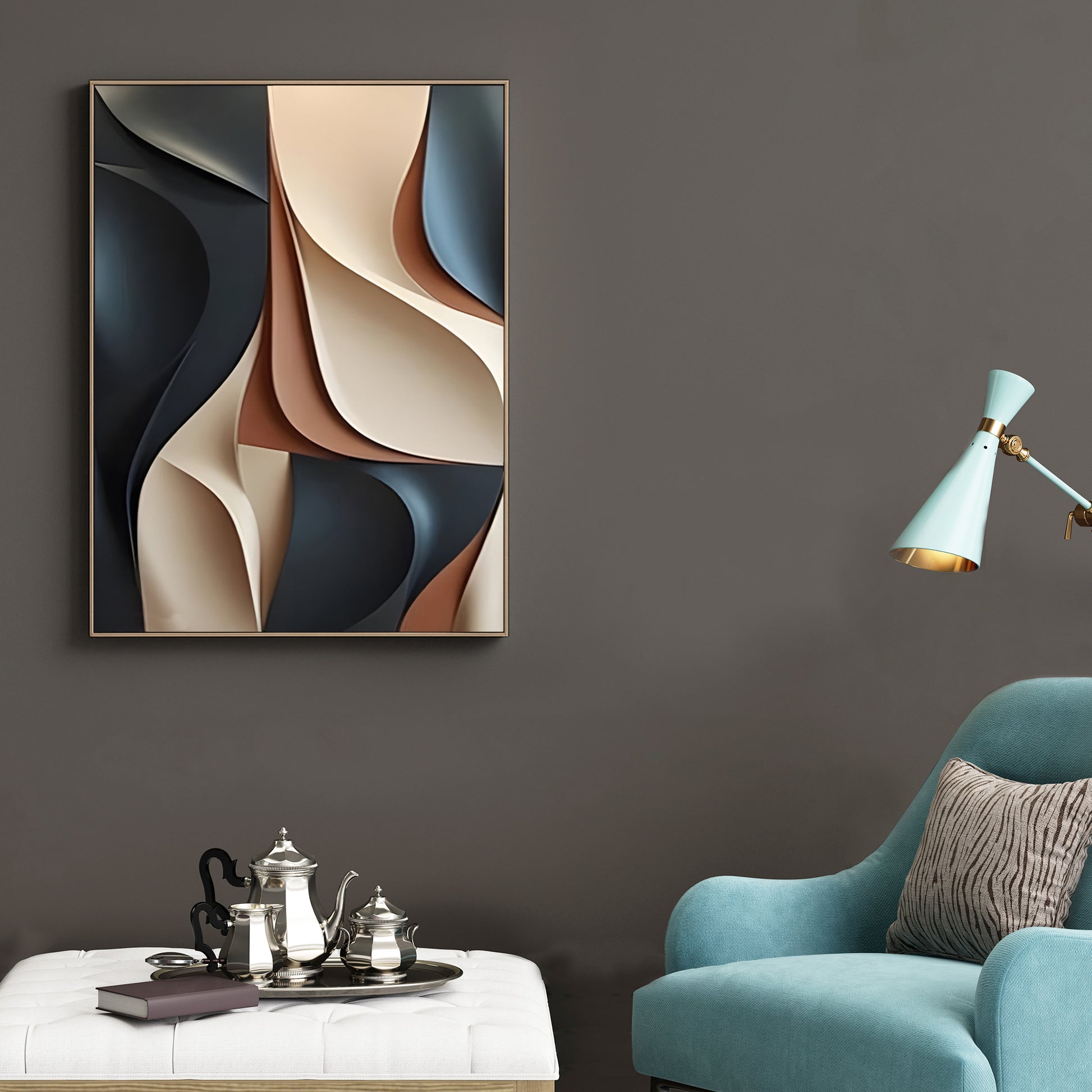 Contemporary Beige and Black 3D Wall Art for Living Room