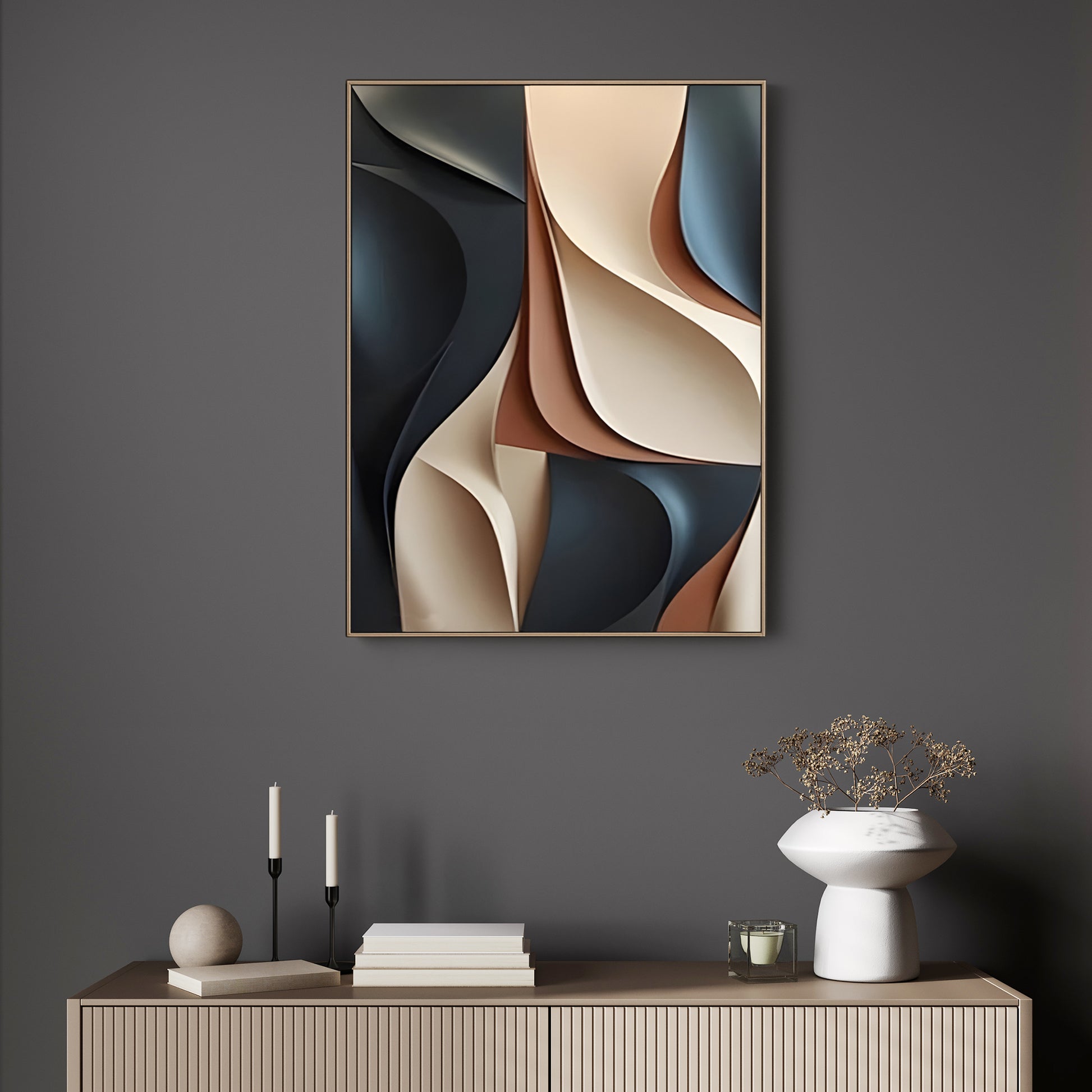 Contemporary Beige and Black 3D Wall Art for Living Room
