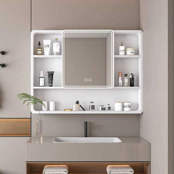 Contemporary LED Mirror with Display Storage and Touch Panel