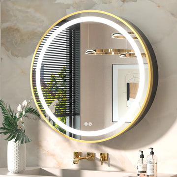 Contemporary Round LED Mirror with Wall Mount