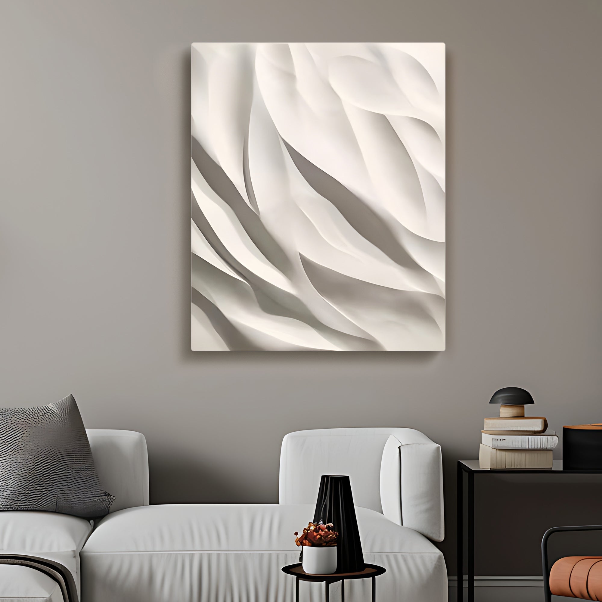 Contemporary Textured Wall Hanging in Creamy White Finish