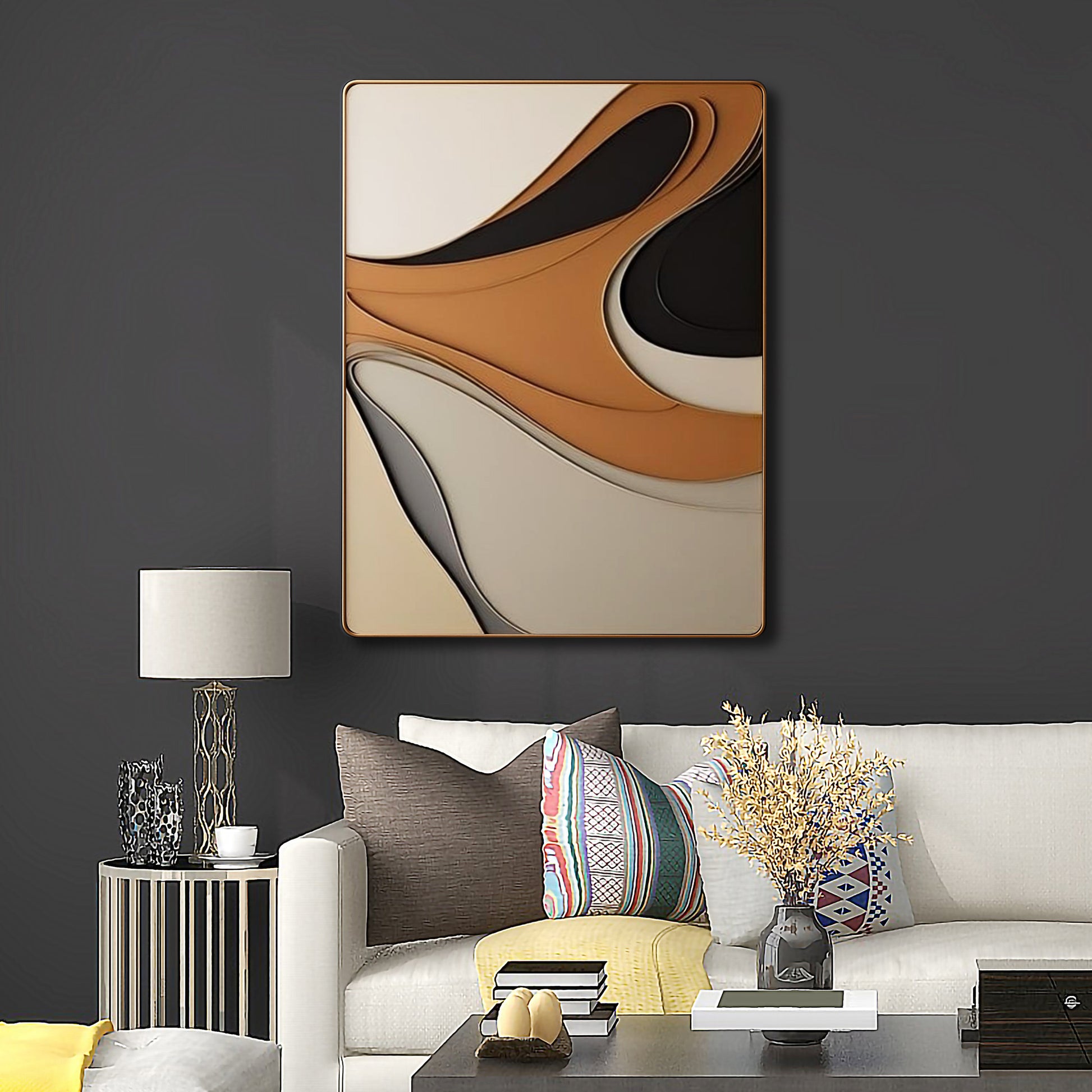 Decorative Wall Art with Carved Flowing Shapes in Monochrome Hues