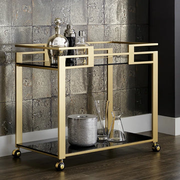 Elegant Golden Bar Trolley with Dual Shelf Design