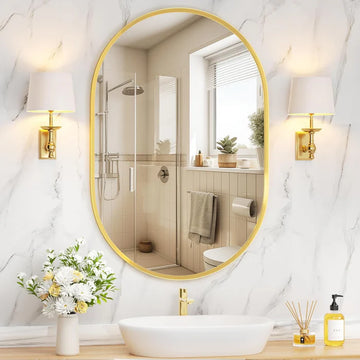 Elegant Oval Bathroom Mirror with Golden Frame