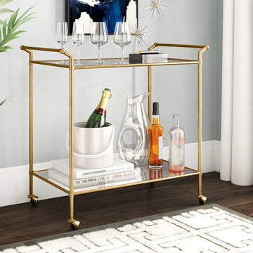 Elegant Two-Tier Gold Bar Trolley with Minimalist Design