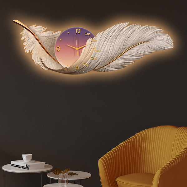 Feathered Elegance Crystal Glass Backlit LED Painting with Clock