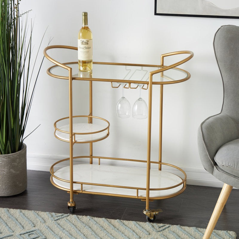 Functional Gold Bar Trolley with Curved Frame Design