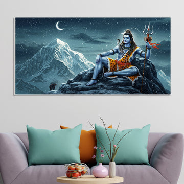 Lord Shiva in Himalayas Canvas Wooden Wall Painting