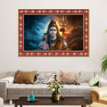 Lord Shiva with Holding Trishula Border Canvas Wall Painting