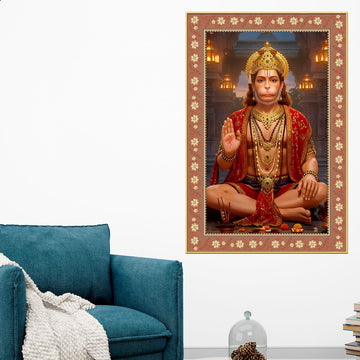 Mahavira Hanuman Floral Border Vertical Wall Painting