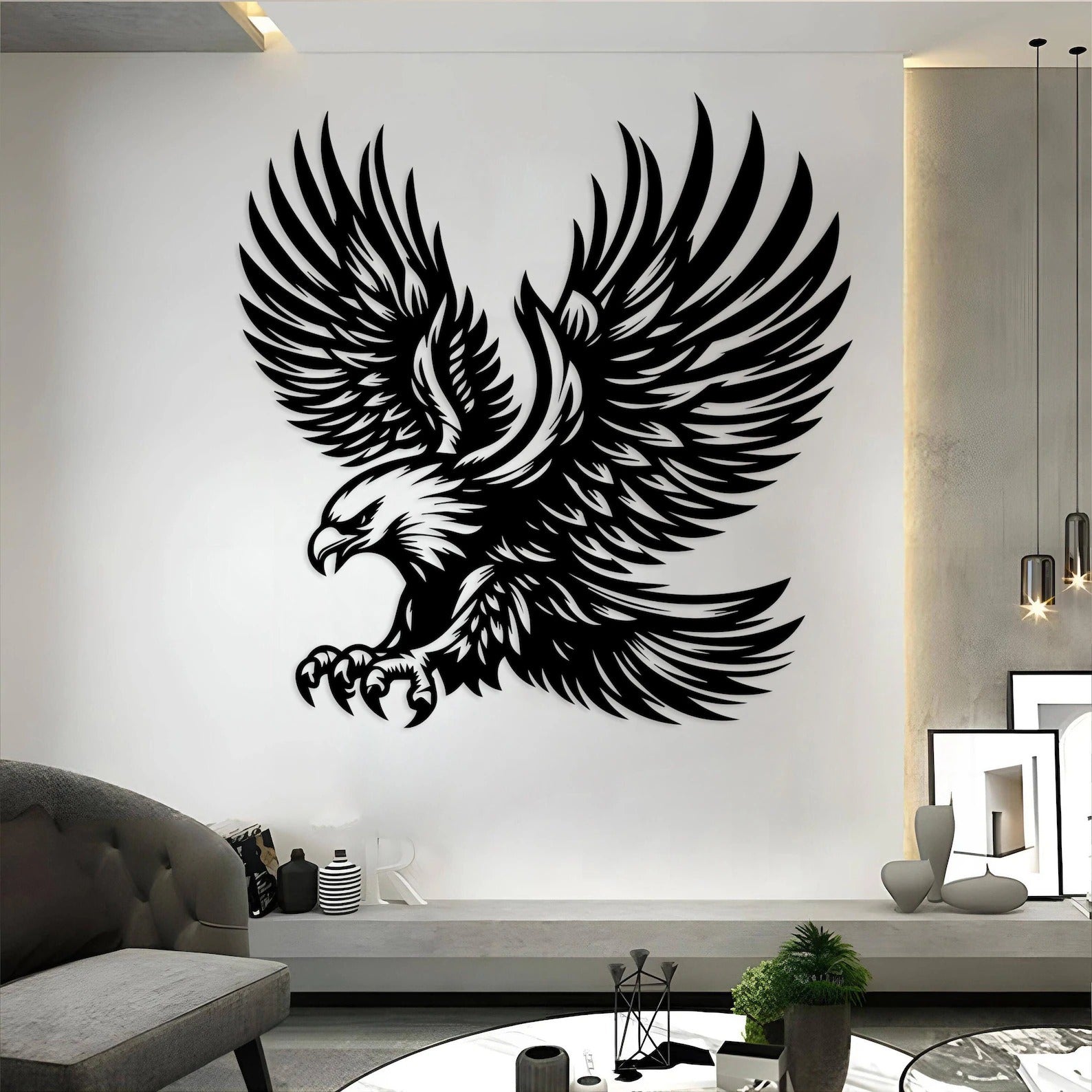 Majestic Detailed Eagle Silhouette Metal Wall Art Decor