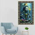 Majestic Shiva with Trident Floral Border Vertical Wall Painting