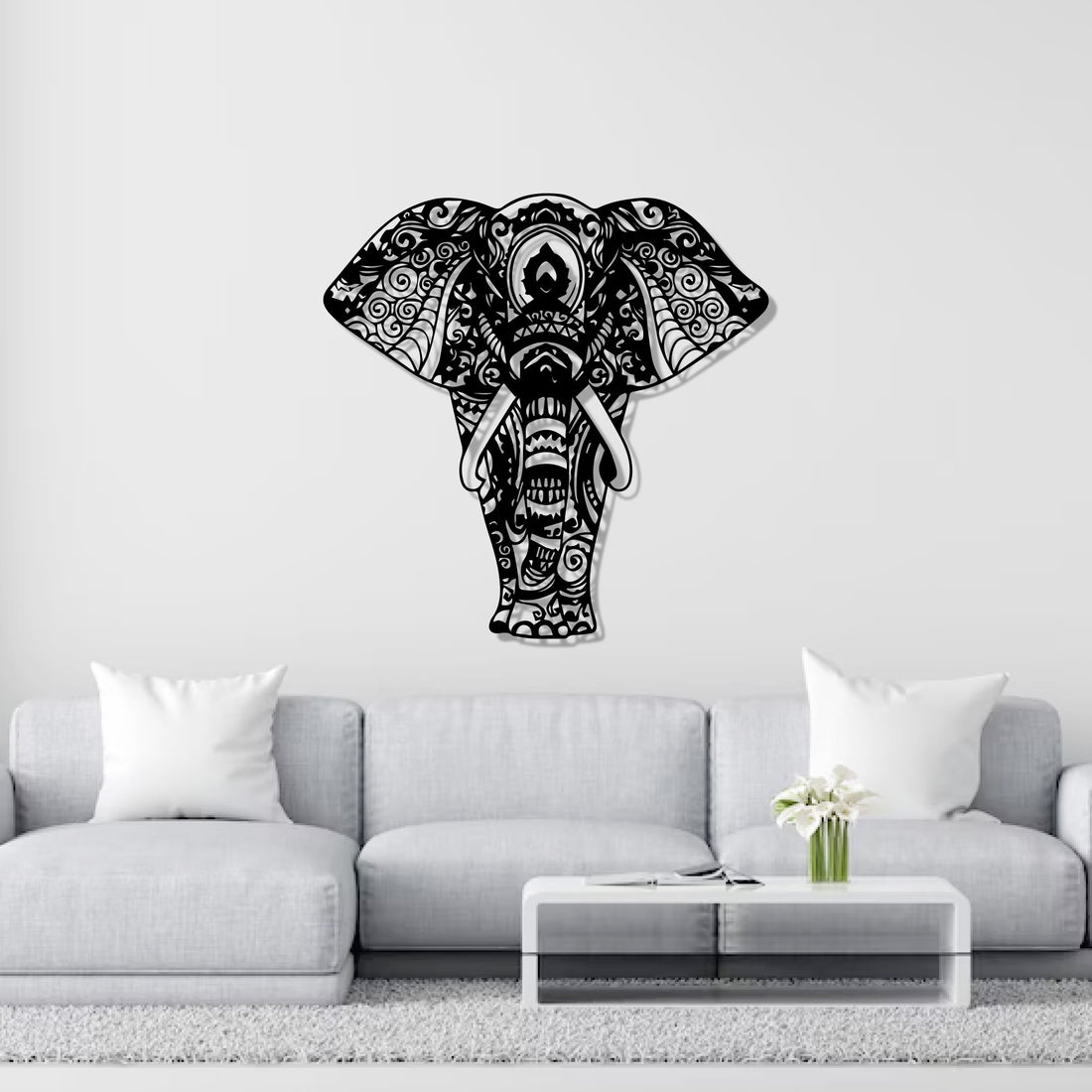 Mandala Pattern Elephant Design Metal Art Wall Decor