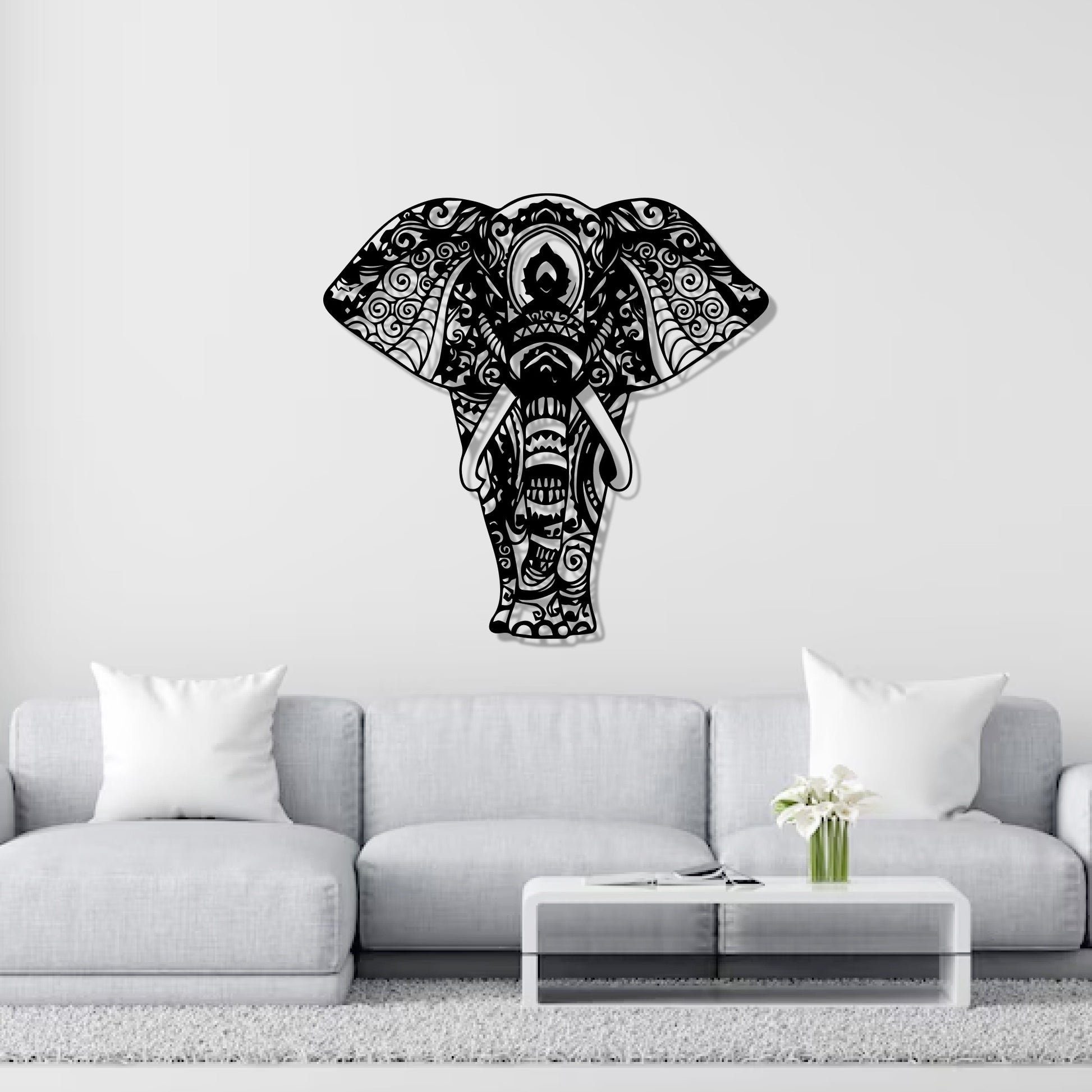 Mandala Pattern Elephant Design Metal Art Wall Decor