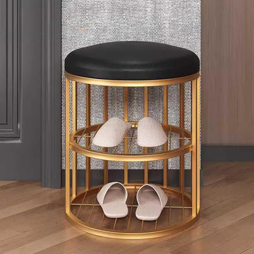 Metal Frame Shoe Bench Rack with Black Padded Seat