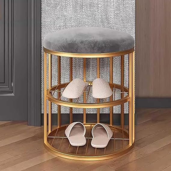 Metal Frame Shoe Bench Rack with Gray Padded Seat