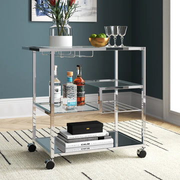 Metallic Minimalist Frame Design Bar Cart Trolley with Glass Shelves