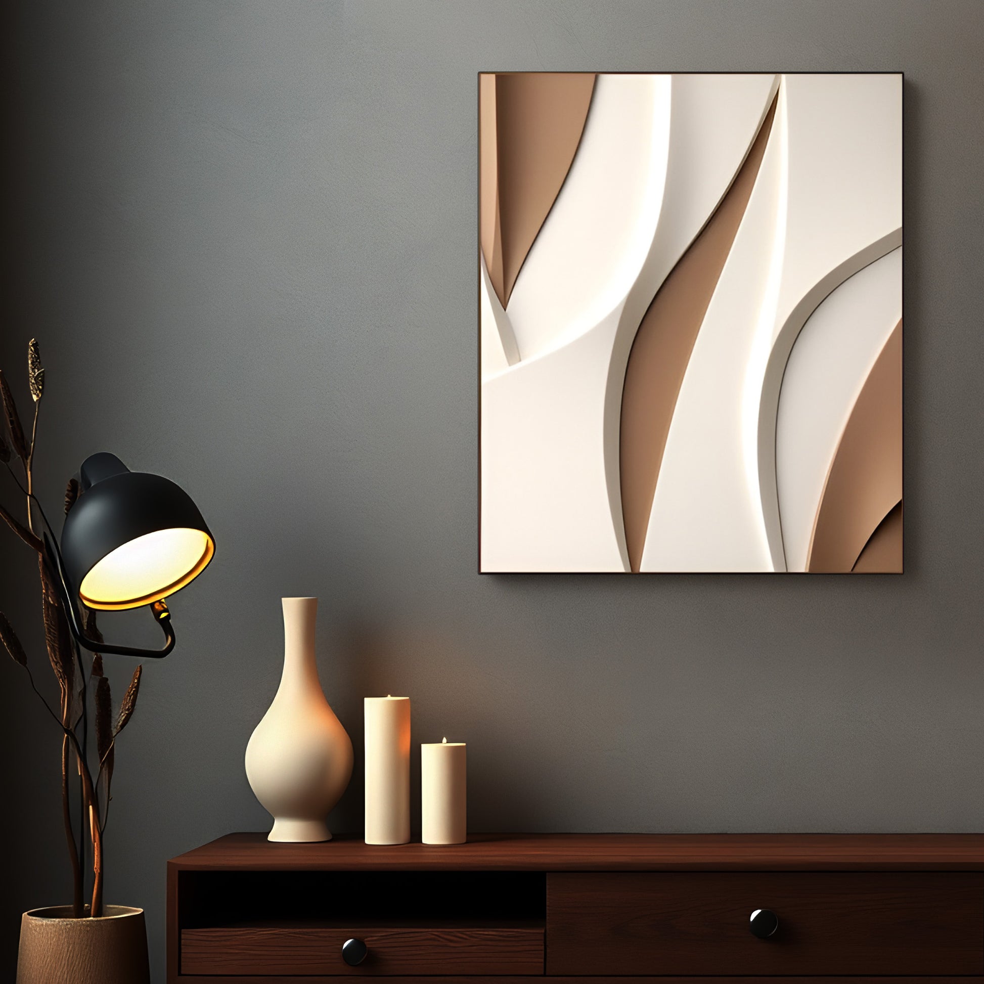 Minimalist Sculptural Wall Decor with Curved Layered Texture