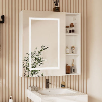 Minimalist Wall Cabinet with Backlit Mirror and Shelf Space