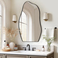 Modern Asymmetrical Wall Mirror with Black Frame for Bathroom