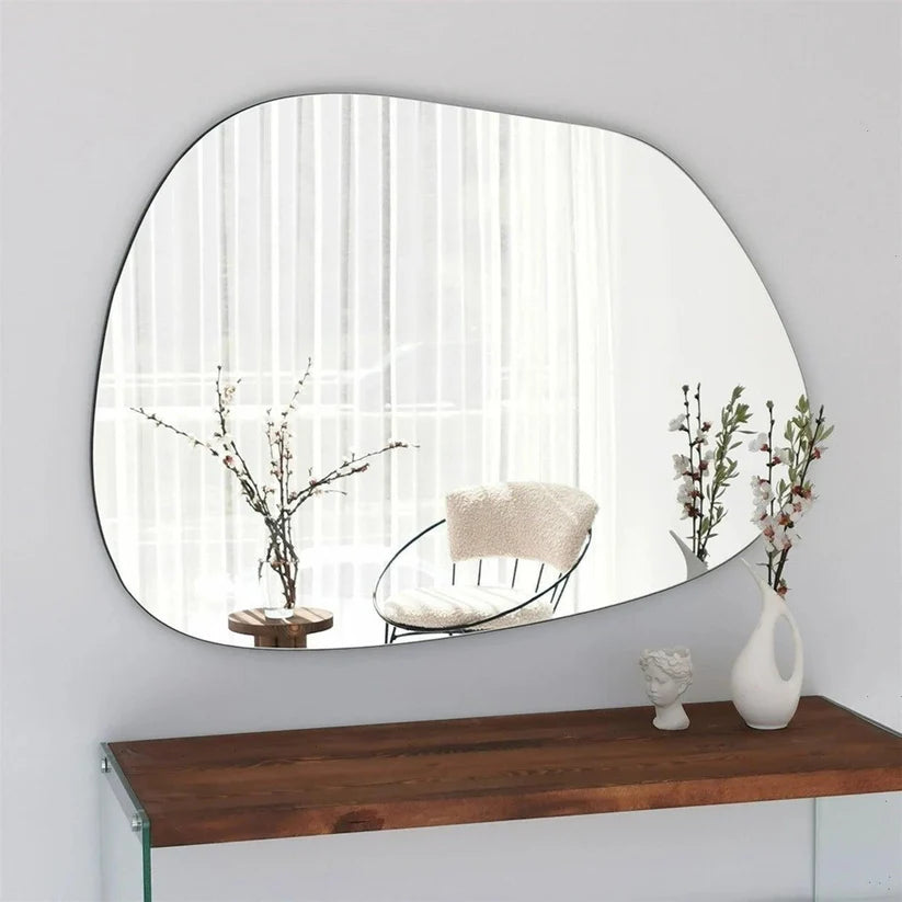 Modern Asymmetrical Wall Mirror with Gold Frame