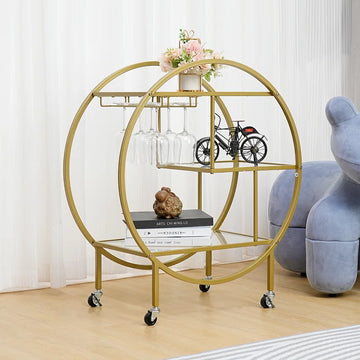 Modern Circular Drink Trolley with Glass Rack Trolley