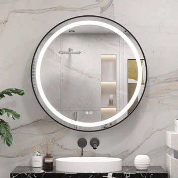 Modern Circular LED Bathroom Mirror with Hidden Cabinet