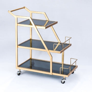 Modern Geometric Gold Bar Cart with Triple Tiers Trolley