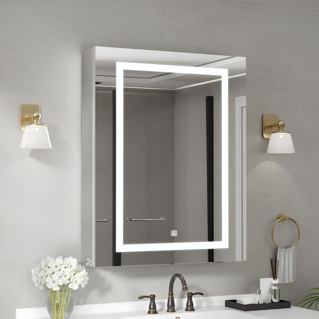 Modern LED Vanity Mirror Cabinet with Rectangular Light Frame