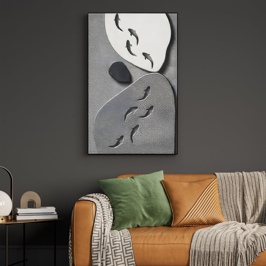 Monochrome Serenity Sculpted Koi 3D Wall Art Home Decor