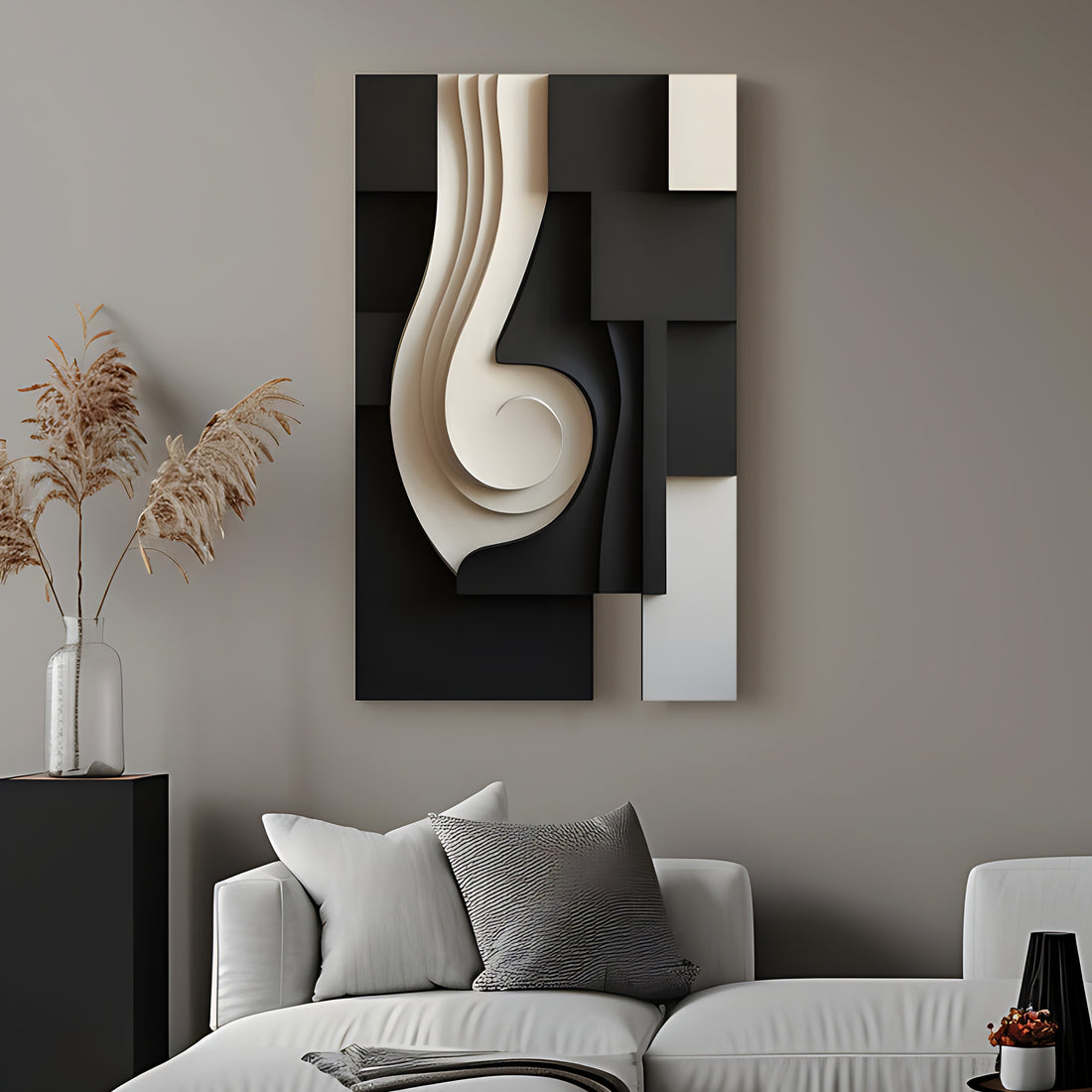 Monochrome Swirl Geometric Black and White 3D Wall Art Home Decor