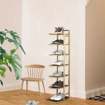 Premium 7 Pair Shoe Display Stand with Sturdy Golden Metal Frame