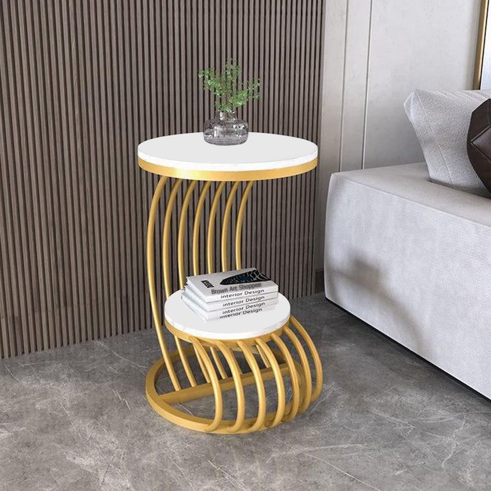 Premium Golden Metal Side Table with Storage Shelf
