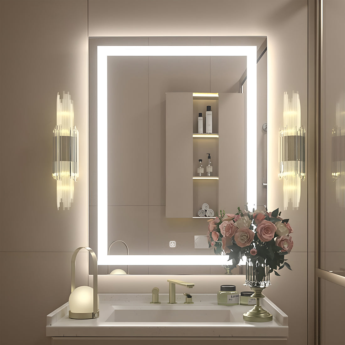 Premium Vanity Mirror Cabinet with Ambient LED Frame and Shelves