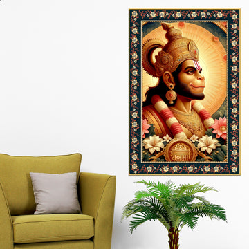 Rama Doota Hanuman Floral Border Vertical Wall Painting