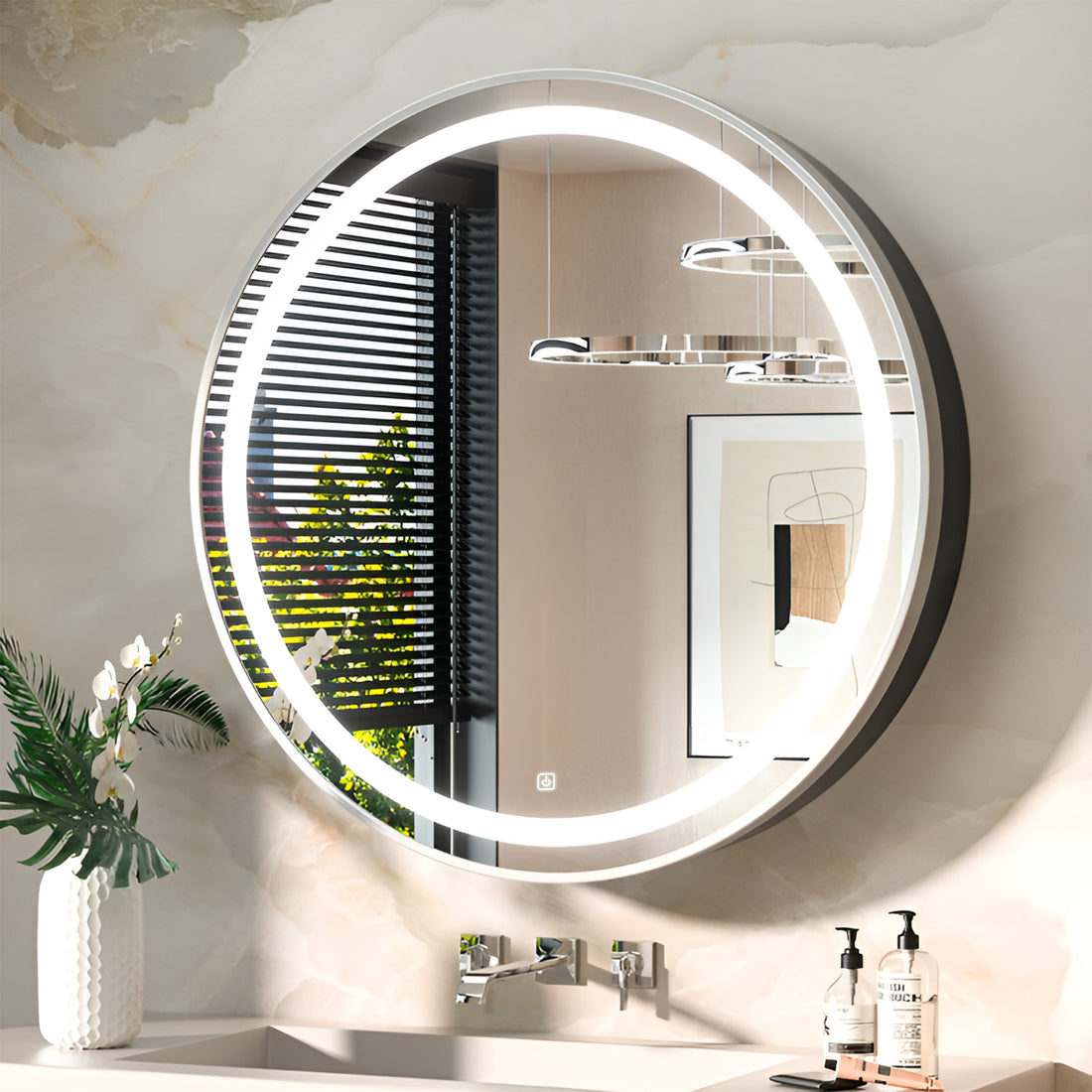 Round LED Mirror Cabinet with Touch Sensor and Modern Frame Design