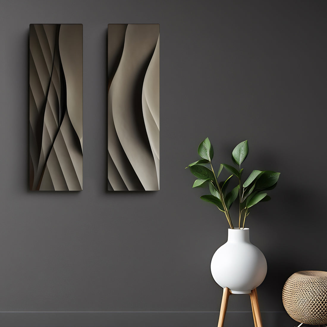 Set of Two Vertical 3D Wall Art Panels with Wave Design