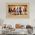 Seven Horses Running in Desert Floral Border Canvas Wall Painting