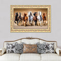 Seven Horses Running in Desert Floral Border Canvas Wall Painting