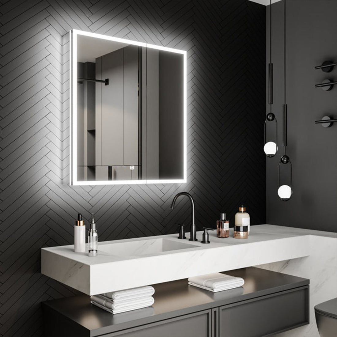 Smart Touch Bathroom Mirror Cabinet with Backlit LED