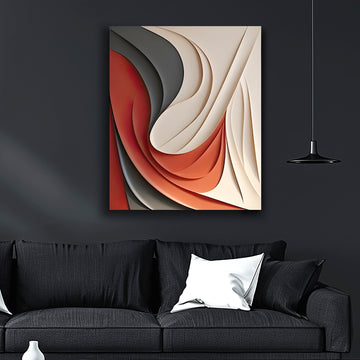 Statement 3D Wall Hanging with Red and Cream Wave Motif